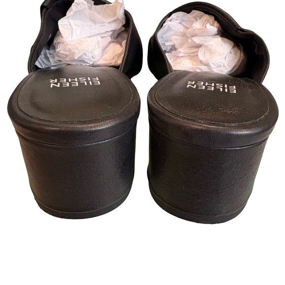 Eileen Fisher Ruche Black Leather Open Toe Slide Sandals, Sz 7.5 - Picture 13 of 14
